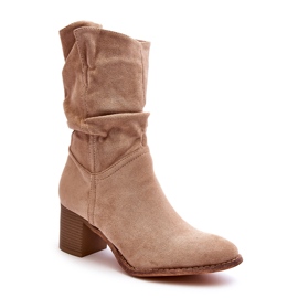 Evento Stivali isolanti da donna Shavy beige con tomaia increspata su tacco alto 2