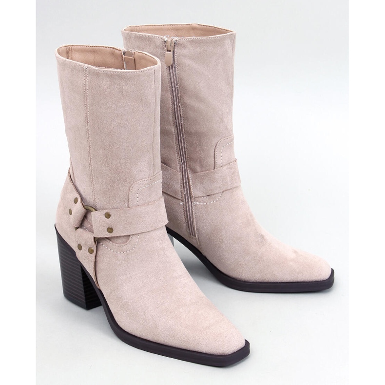 Stivali texani in camoscio beige 1