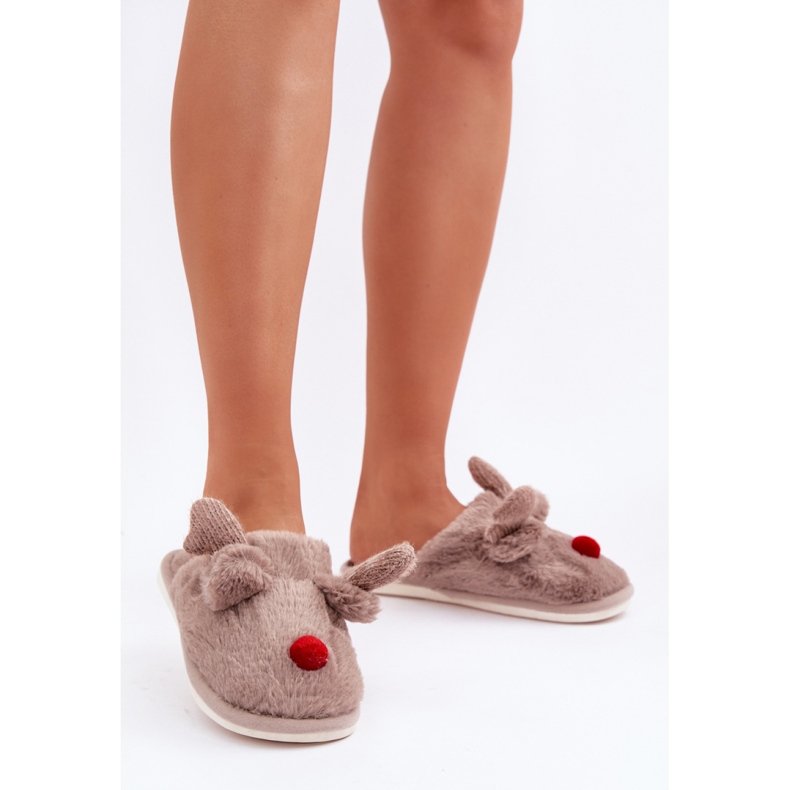 Pantofole da donna con motivo renne beige 1
