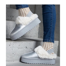 Pantofole argento con plateau decorate di pelliccia con elastico sul tallone, Asza - Solea grigio 1