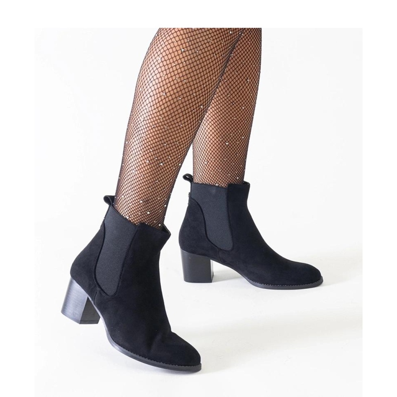 Stivaletti neri con tacco alto e inserti elastici in eco-suede nero 1