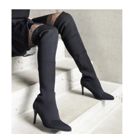Stivali slip-on neri con tacco alto e tomaia elastica nero 2
