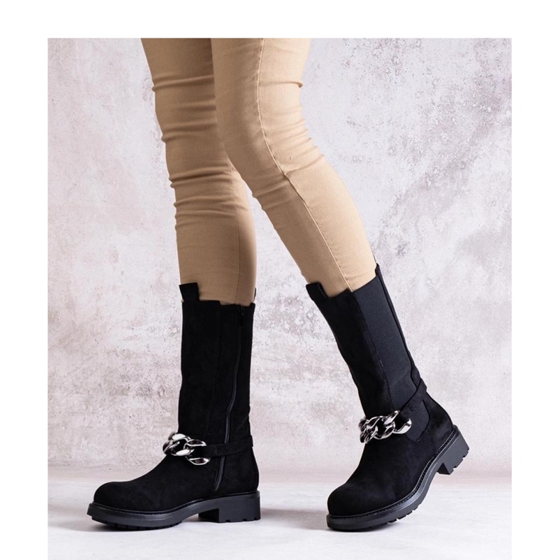 Stivaletti da donna neri decorati con catena nero 1