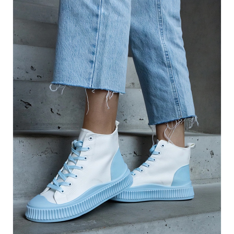 Sneakers con plateau bianche e blu bianco 1
