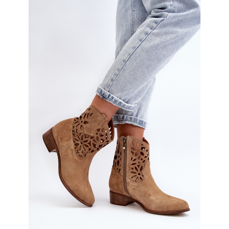 Zazoo 3404 Stivaletto in camoscio traforato beige 2