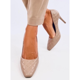 Scarpe con tacco da donna trapuntate color kaki beige 2