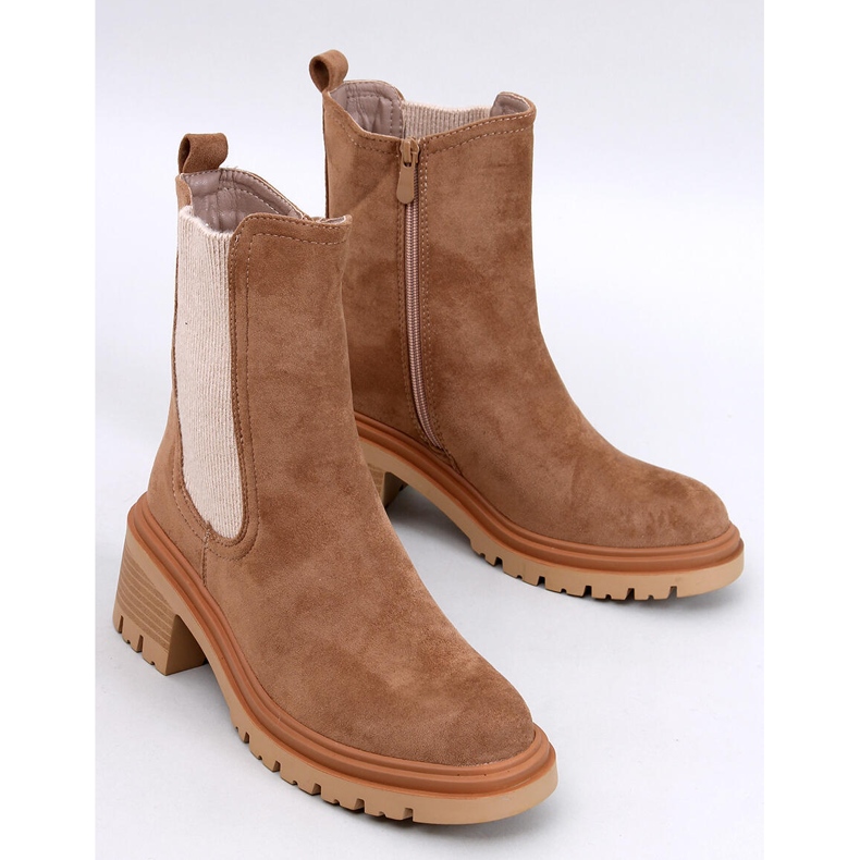 Stivaletti Chelsea con polsino in maglione color kaki beige 1