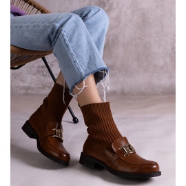 Stivaletti marroni con tomaia in tessuto marrone 2
