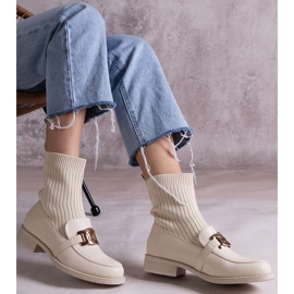 Stivaletti beige con tomaia in tessuto 1