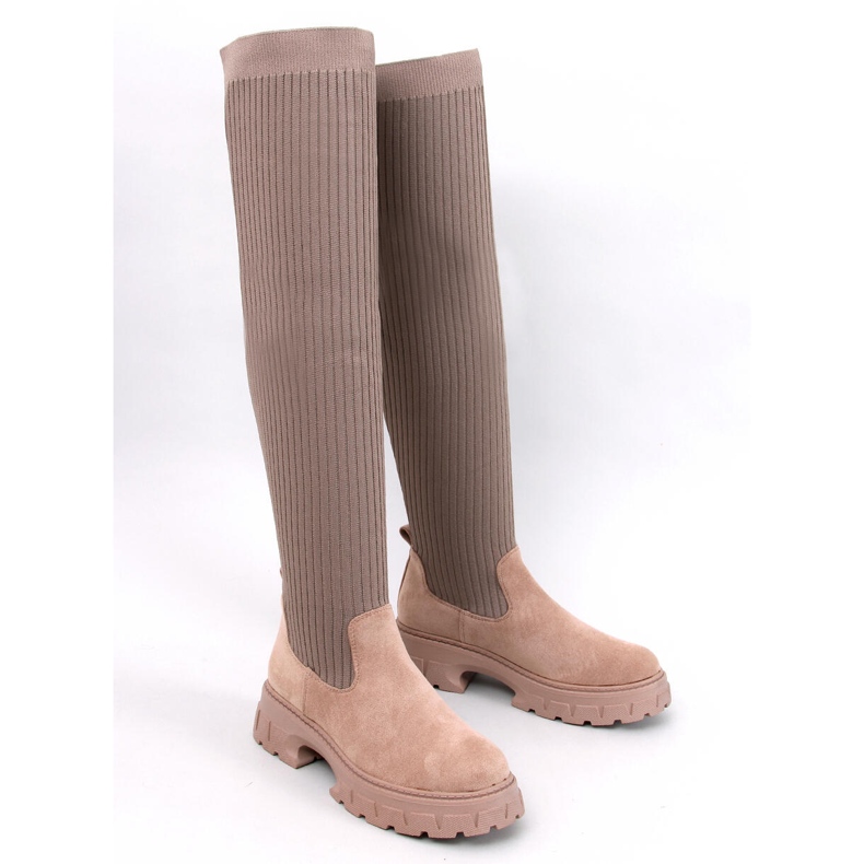 Stivali a calza color kaki beige 1