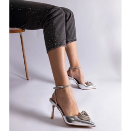 Tacchi alti argento con tacco aperto decorato con zirconi d'argento 2