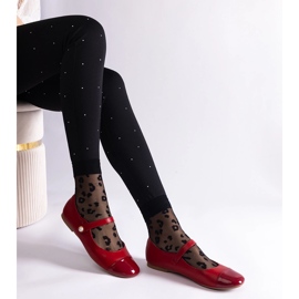 Ballerine rosse con punta in vernice, allacciate con velcro rosso 1