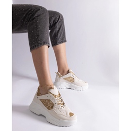 Sneakers da donna beige con inserti glitter 1