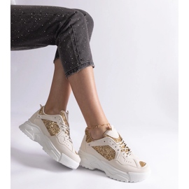 Sneakers da donna beige con inserti glitter 2