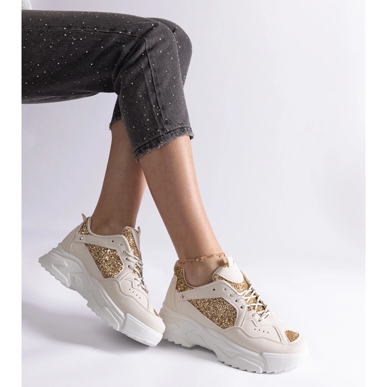 Sneakers da donna beige con inserti glitter 2