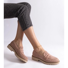 Mocassini traforati rosa realizzati in eco suede 2