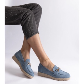 Mocassini da donna blu con eco scamosciata con una catena 2