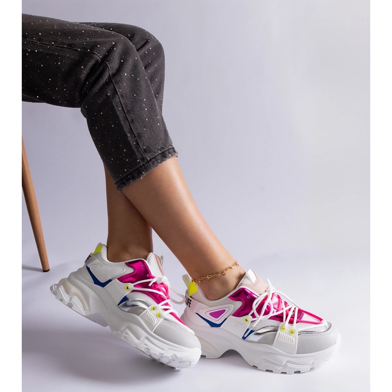 Sneakers sportive bianche e rosa bianco 2
