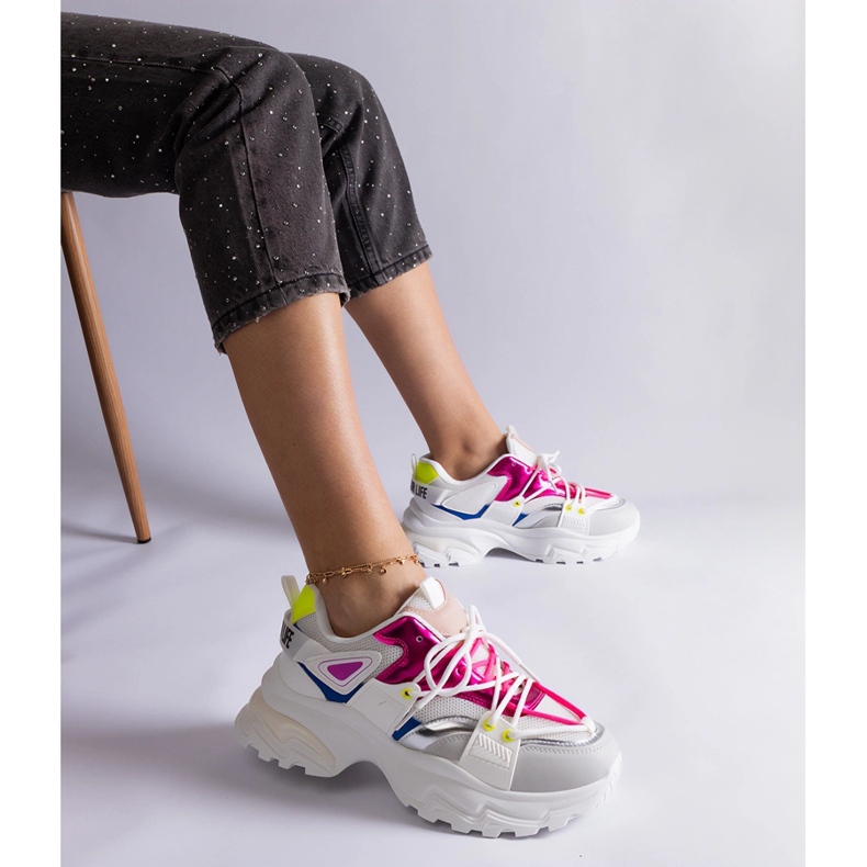 Sneakers sportive bianche e rosa bianco 1