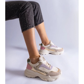 Sneaker multicolore con inserti glitter beige 1