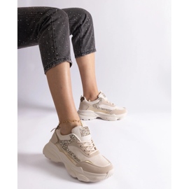 Sneakers beige con inserti in glitter 1