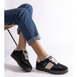 Sneakers nere con plateau e cuciture nero 2