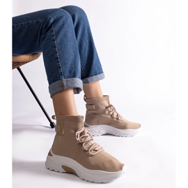 Sneakers beige con tomaia elastica alla caviglia 1
