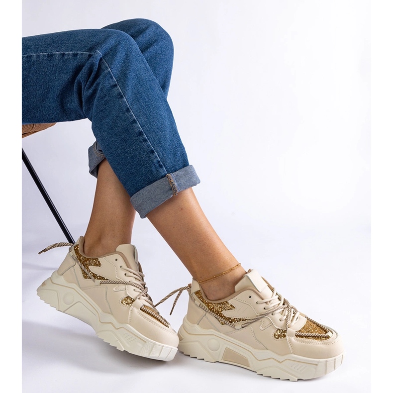 Sneakers da donna beige con glitter 2