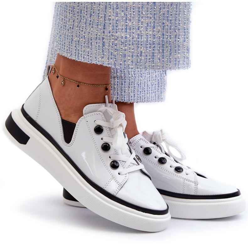 S.Barski Scarpe sportive femminili laccate in pelle LR535 BIANCO 4