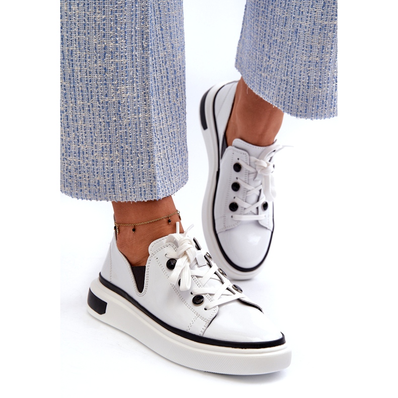 S.Barski Scarpe sportive femminili laccate in pelle LR535 BIANCO 1