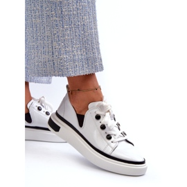 S.Barski Scarpe sportive femminili laccate in pelle LR535 BIANCO 2