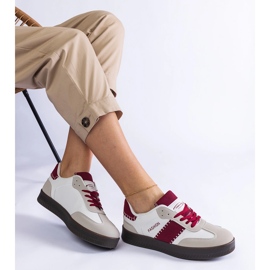 Sneakers platform bordeaux con cuciture bianco 1
