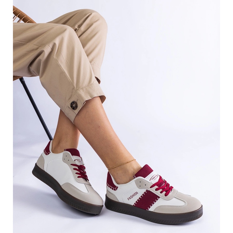 Sneakers platform bordeaux con cuciture bianco 1