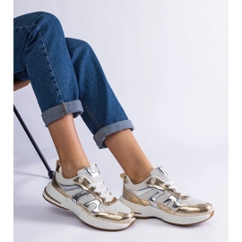 Sneakers sportive in tessuto con inserti oro d'oro 2