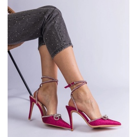 Decolleté rosa glitter con fiocco e strass 1