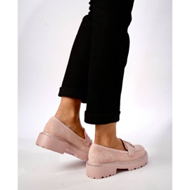Mocassine rosa in polvere da donna con frange 1