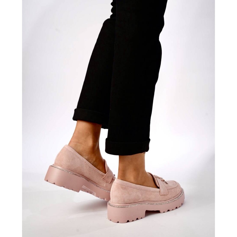 Mocassine rosa in polvere da donna con frange 1