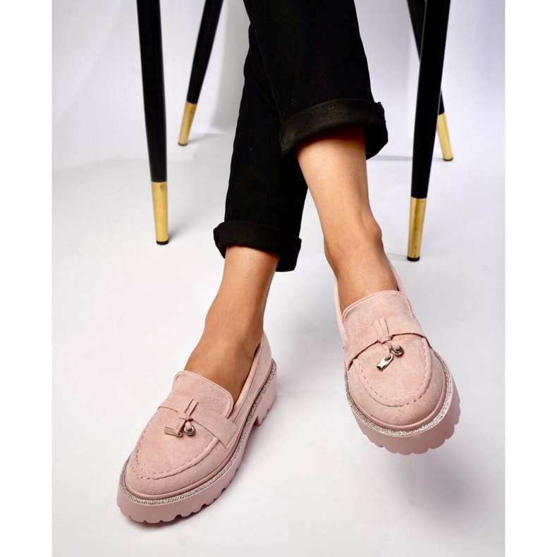 Mocassine rosa in polvere da donna con frange 2