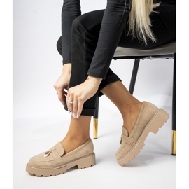 Mocassine in pelle scamosciata femminile con frange kaki beige 1
