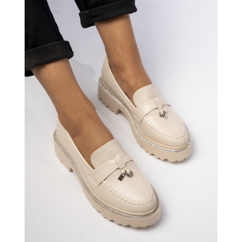 Feers in pelle Eco femminile con frange beige 1