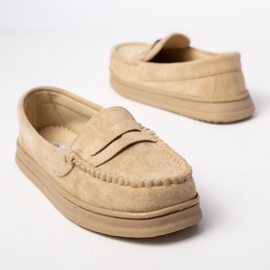 Mocassini in pelle scamosciata beige da donna 1