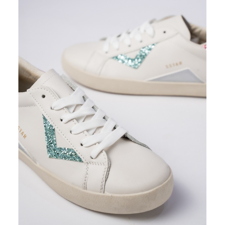 Sneaker bianche da donna, inserti verdi rosa bianca 1