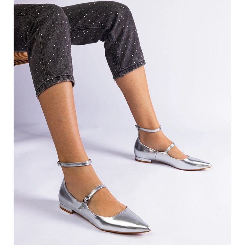 Tacchi piatti d'argento con fibbie metalliche 1