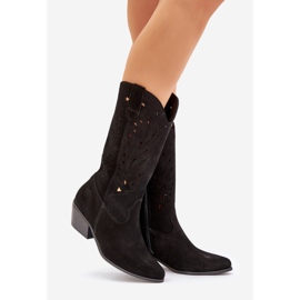 Stivali in pelle scamosciata con un openwork superiore zazoo 3609 nero 1