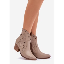 Lewski Shoes Stivali da cowboy in pelle aperta sul pilastro Lewski 3613 Dark Beige 1