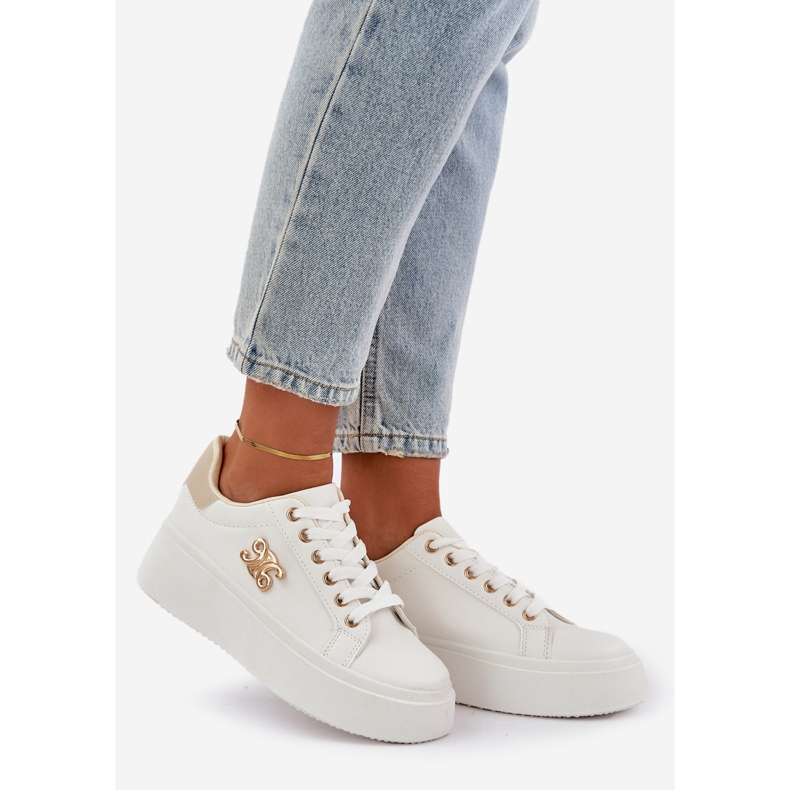 Sneakers con plateau da donna, colore bianco 1