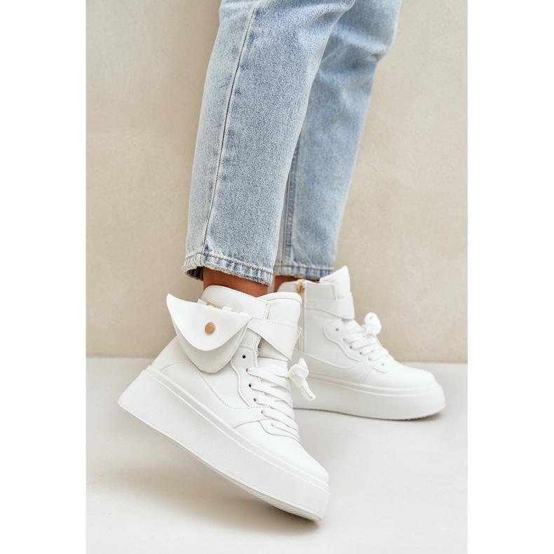 Sneaker alte con una bustina sulla piattaforma bianca bianco 2
