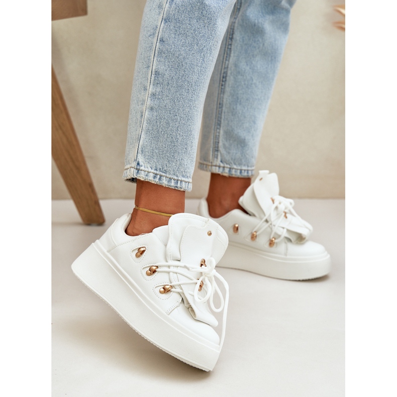 Sneakers con plateau da donna, colore bianco bianca 2