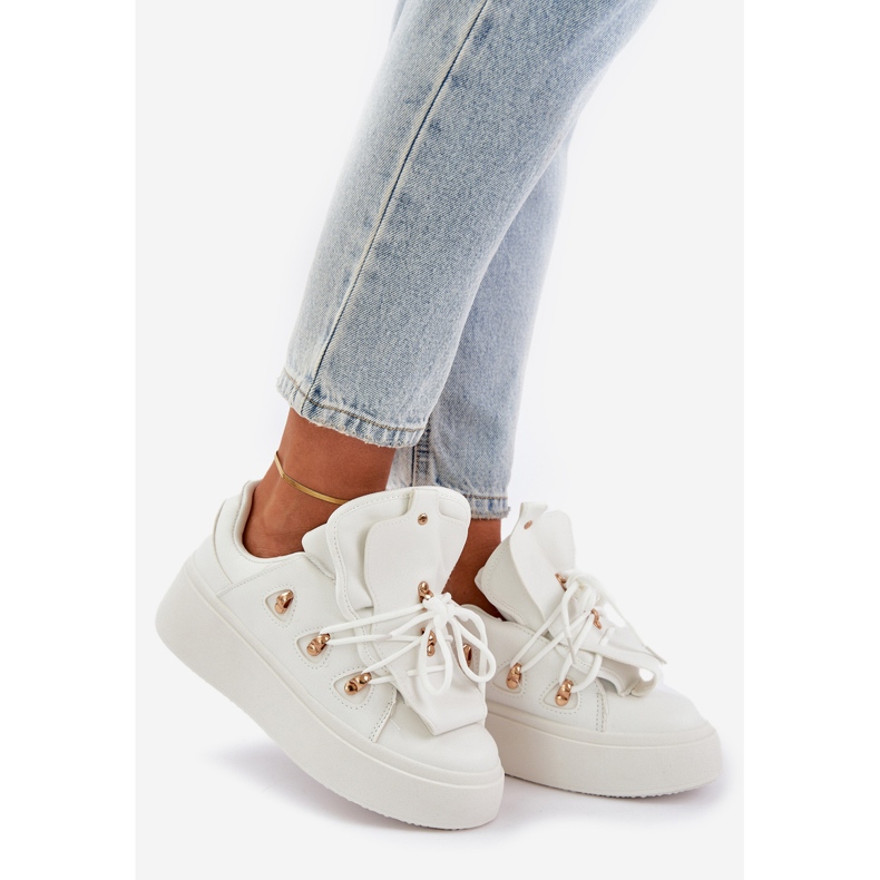 Sneakers con plateau da donna, colore bianco bianca 1