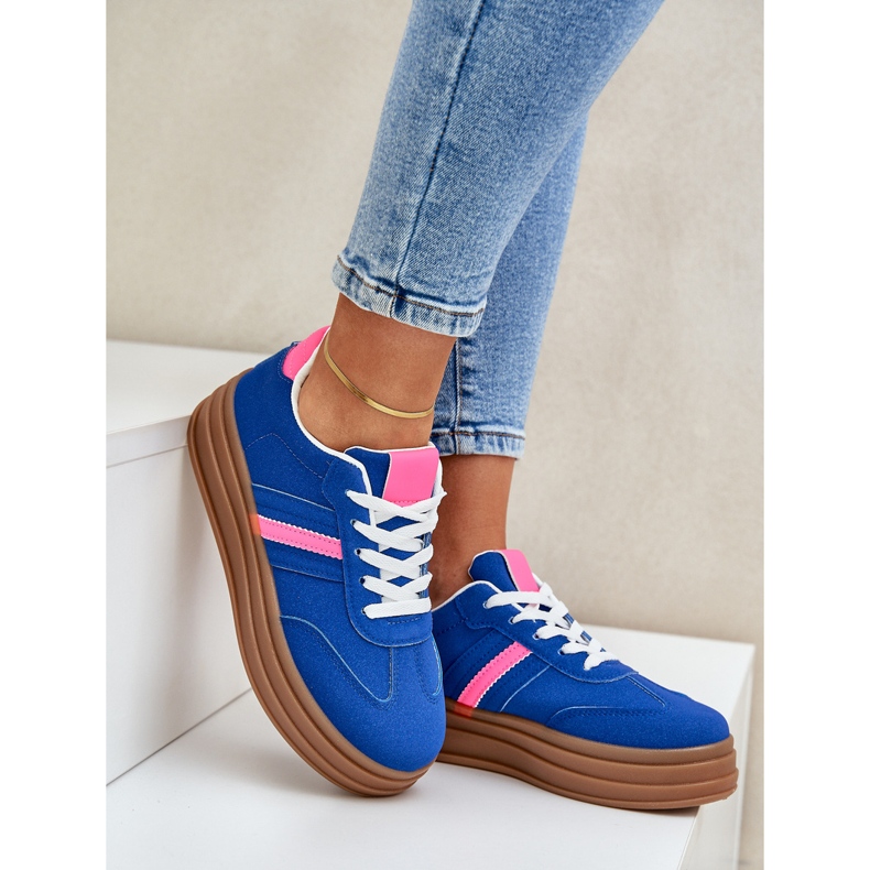Sneaker femminili sulla piattaforma blu rosa 2